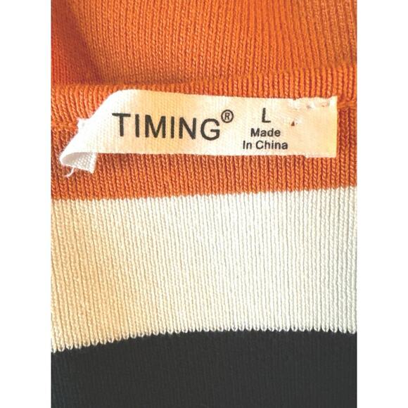 TIMING Womens Modern Pop Striped Sweater Dress Size L Black/Orange/Pink - Picture 8 of 10